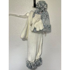 3 PC Scarf hat gloves set for girls gray and off white
